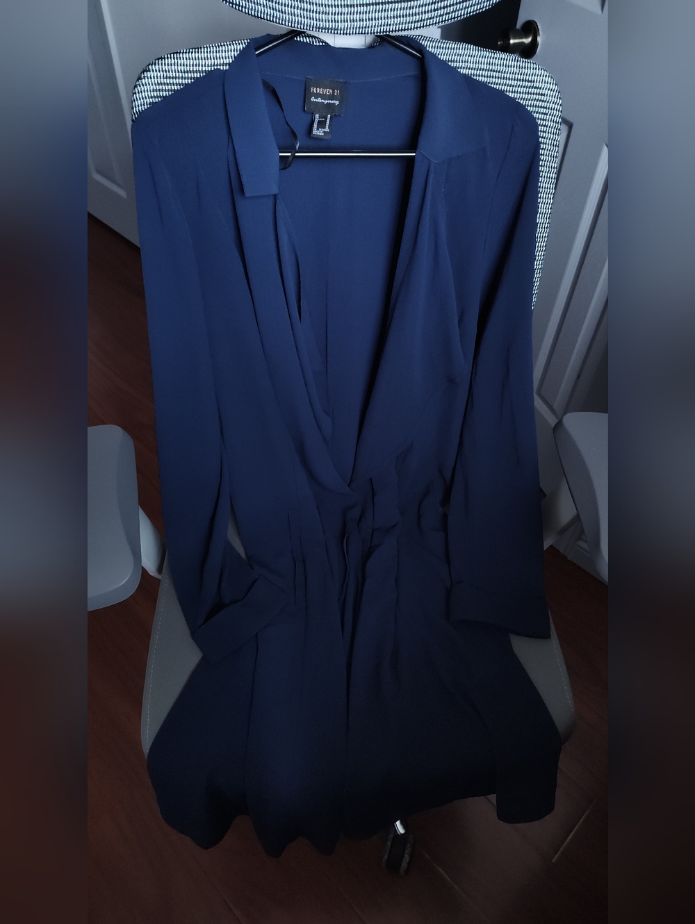 Forever 21 Navy Textured Open-Front Duster Trench Coat Jacket Blazer Size M